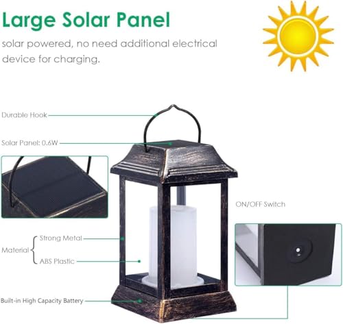 Flickering Flame Solar Lights Outdoor Metal Hanging Lantern (2 Count)