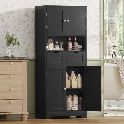 57.8" H Tall Storage Cabinet with 2 Drawers & 2 Adjustable Shelves