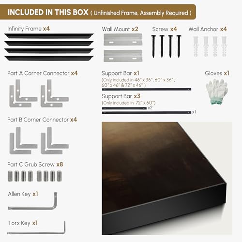 36"x46" Extra Large Framed Wall Art Abstract Dark Horizon Moody Landscape Illustration for Home Living Room Bedroom Decor