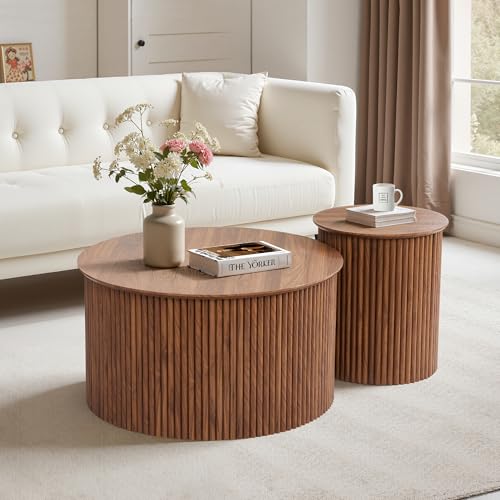Fluted Round Nesting Coffee Table Set of 2 (2 Count)