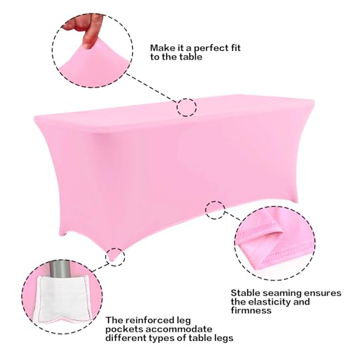 4FT Table Cloth for Rectangular Spandex Pink Table Cover