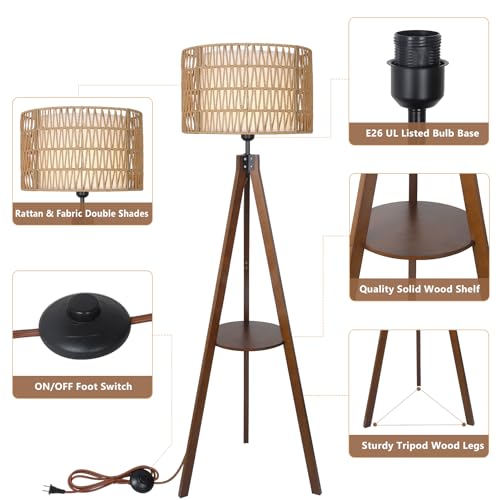 Boho Tripod Floor Lamp with Shelves