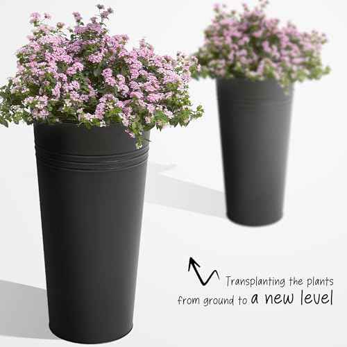 25'' Tall Galvanized Steel Planter Pot with Water Level Indicator (2 Count)