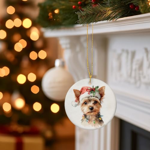 Santa Yorkshire Terrier Christmas Ceramic Ornament