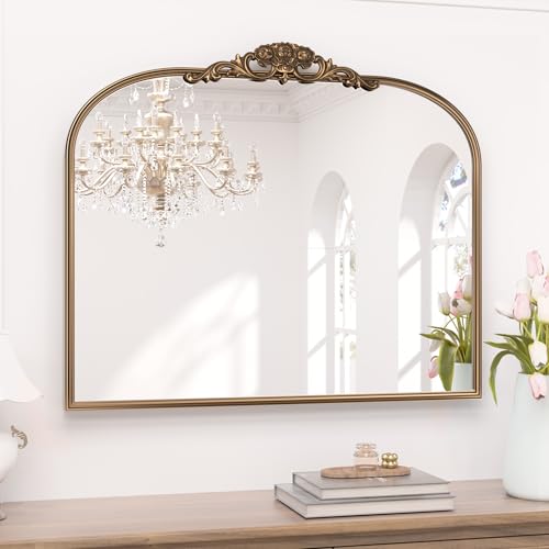 36x30 Brass Vintage Arched Mirror for Wall
