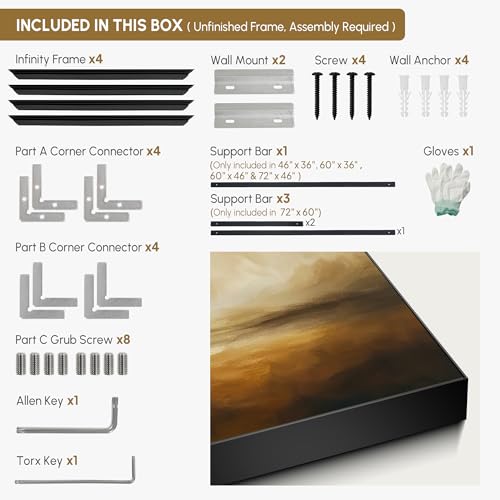 60"x72" Extra Large Framed Wall Art Golden Horizon Dramatic Abstract Landscape Illustration for Home Living Room Bedroom Decor