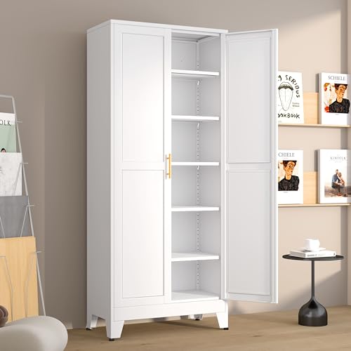 Metal Pantry Cabinet with 2 Doors and 5 Adjustable Shelves
