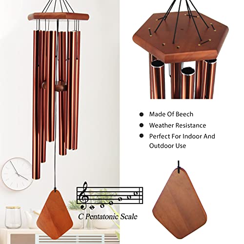 Large Wind Chimes for Outside 36 inch Red Copper Deep Tone Garden Gift Yard