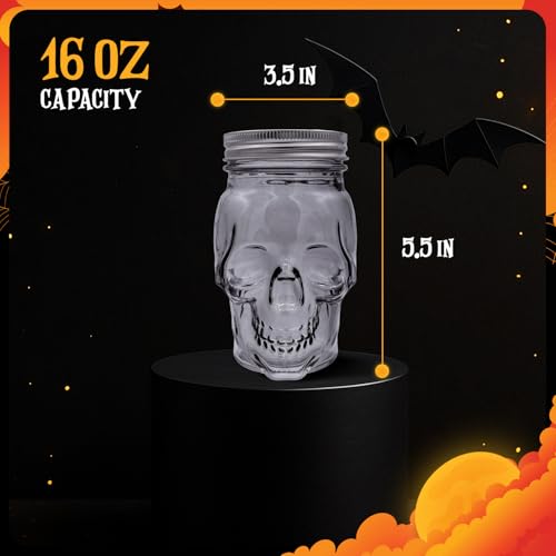 Set of 2 Skull Mason Jar Glasses with Lids (4 Count)