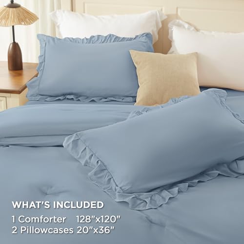 Grayish Blue Super King Plus Ruffle Comforter Set