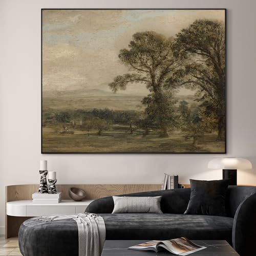 36"x46" Extra Large Framed Wall Art Vintage Landscape with Trees and Distant Horizon for Home Living Room Bedroom