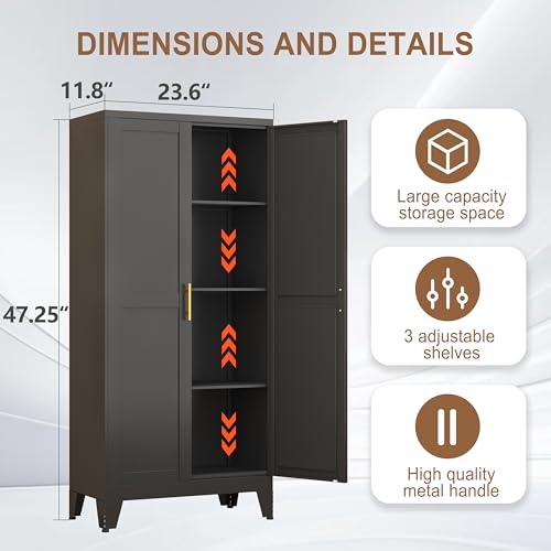 Metal Kitchen Pantry Storage Cabinet with 2 Doors and 3 Adjustable Shelves