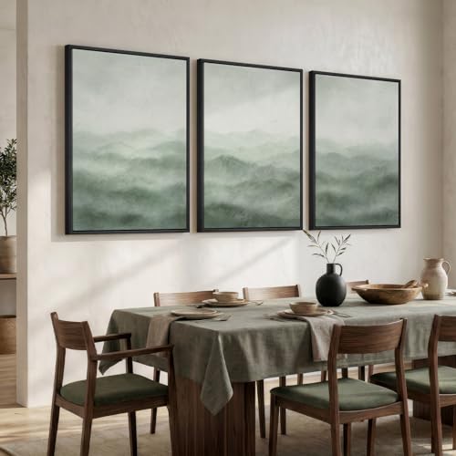 Large Framed Green Abstract Wall Art for Living Room