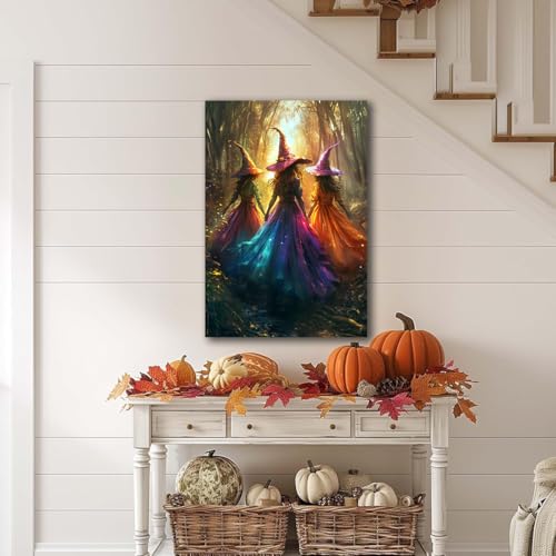Halloween Room Decor Wall Art Colorful Witch Prints