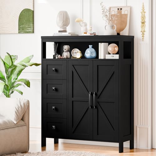 Farmhouse Storage Cabinet with 2 Doors and 4 Drawers