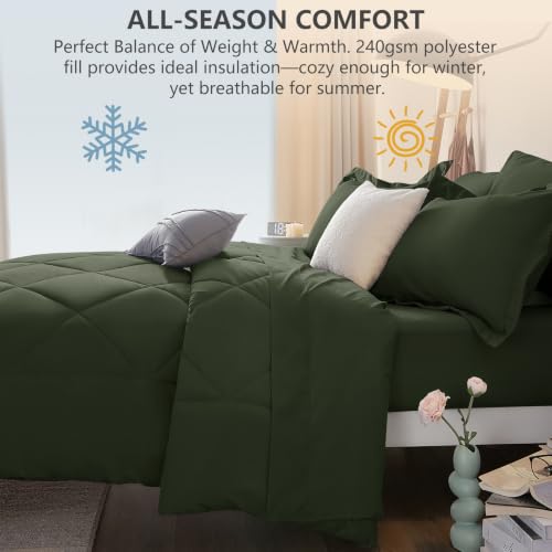 King Comforter Set 102"x90" Dark Green