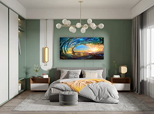S06762 Giant Wave Water Wall Art Canvas Prints 1 Panels Ocean Waves Pictures Paintings Sunset Blue Seascape Framed for Living Room Bedroom Kicthen Office Artwork