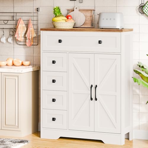 Farmhouse Storage Cabinet with 2 Doors and 5 Drawers