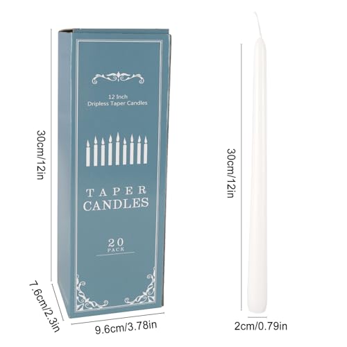 20 Pack White Taper Candles 12 Inch Tall 3 (20 Count)