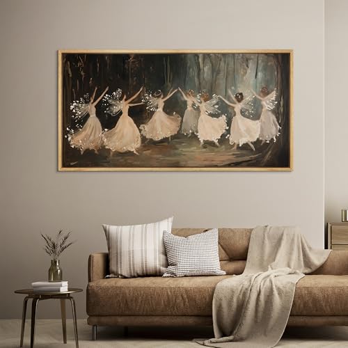 Extra Large Framed Canvas Print Wall Art Ballet Dancers in Motion Romantic Impressionist Dance Scene Illustrations Decorative Colorful Multicolor for Bedroom