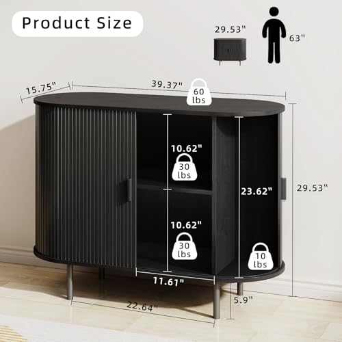 40" Fluted Buffet Sideboard Cabinet with Sliding Door
