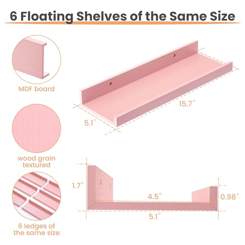 Floating Shelves for Wall Decor and Storage (6 Count)