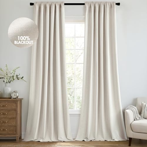 100% Blackout Back Tab Pleat Linen Curtains 50" Wx92 L (2 Count)