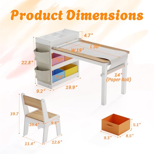 Kids Art Table and Chair Set with 2 Chair & Bins (3 Count)