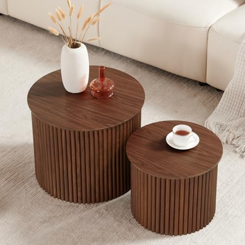 Small Fluted Round Nesting Coffee Table Set of 2 (2 Count)