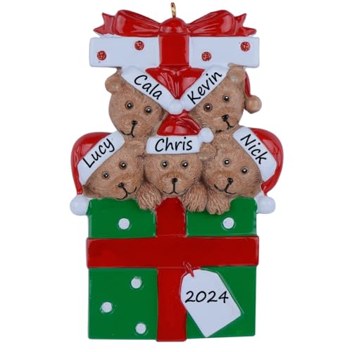 Personalized Teddy Bear Family of 5 Christmas Ornament 2026
