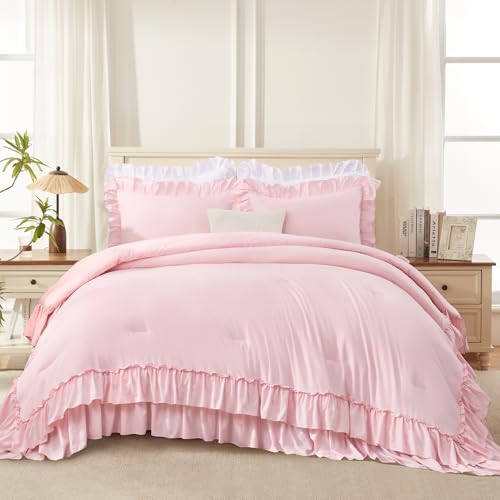 Pink Twin Size Ruffle Comforter Set
