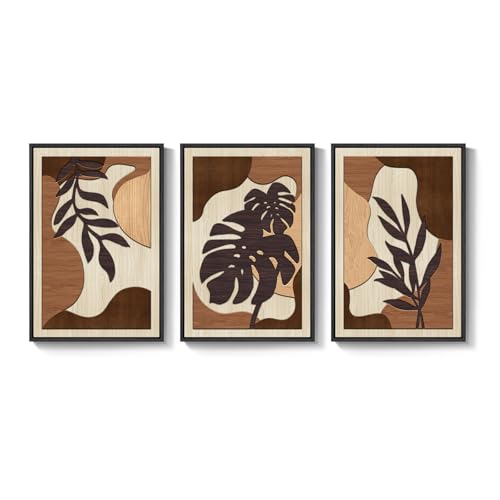 Large Framed 3D Wood Boho Tropical Wall Decor for Living Room (3 Count)