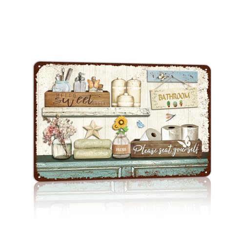 Farmhouse Bathroom Metal Tin Signs Rustic Flower Country Wall Art Decor