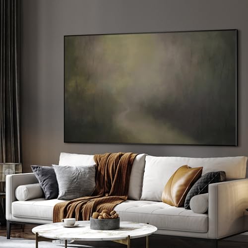 46"x72" Extra Large Framed Wall Art Muted Forest Path Soft Misty Woodland Scene Illustration for Home Living Room Bedroom Decor