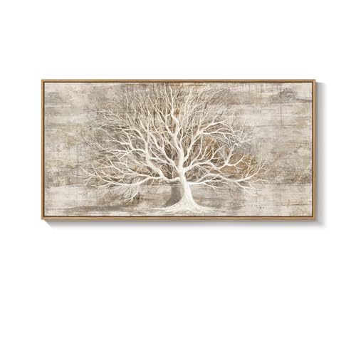 Framed Vintage Neutral Tree of Life Wall Art for Living Room
