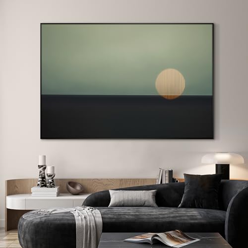 46"x72" Extra Large Framed Wall Art Minimalist Seascape Sunset with Golden Sun on Horizon for Home Living Room Bedroom Decor