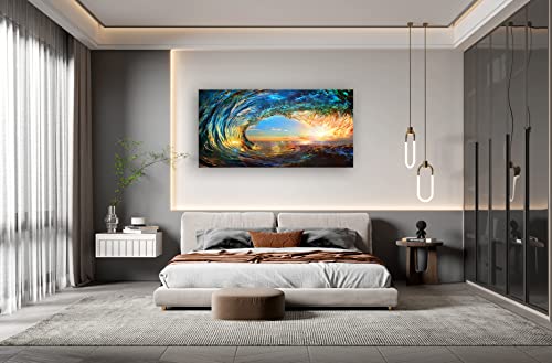 S06775 Giant Wave Water Wall Art Canvas Prints 1 Panels Ocean Waves Pictures Paintings with Sunset Blue Seascape Framed for Living Room Bedroom Kicthen Office Artwork