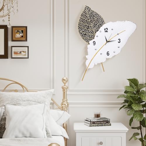 18x27 inch Large Modern Feather Leaf Shape Wall Clock