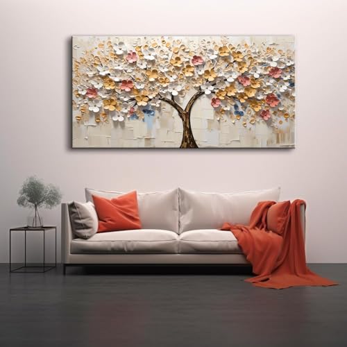 2D Flat White Spring Large Tree of Life Wall Art Office Decor Living Room Modern Painting Prints Pictures Abstract Floral Flower Nature Canvas Large Landscape Artwork