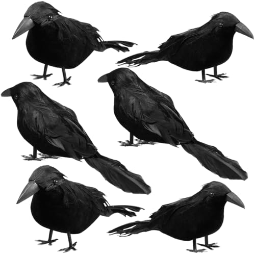 6 Pack Halloween Black Feathered Crows