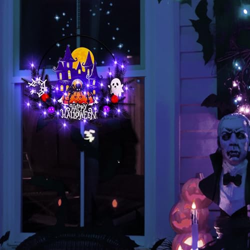 Pre Lit Halloween Wreath for Front Door