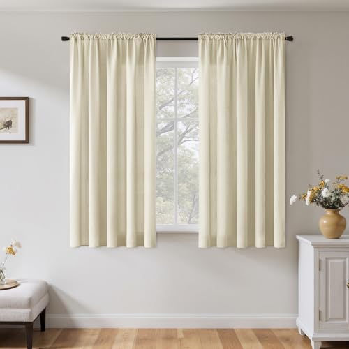 Cream Beige Privacy Sheer Curtains 2 Panels 42W x 63L (2 Count)