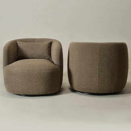 34" W Boucle Swivel Barrel Chairs with Pillow Set of 2