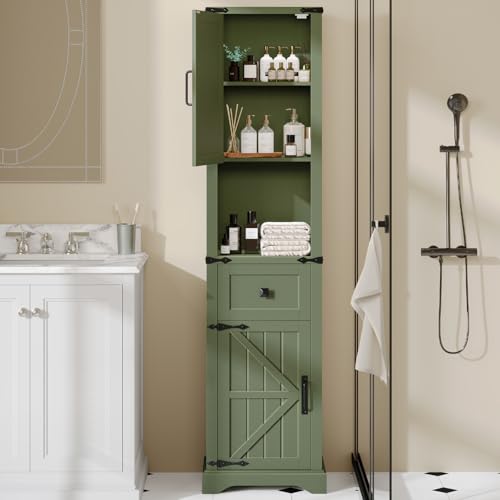 66" Tall Farmhouse Bathroom Storage Cabinet with Barn Doors