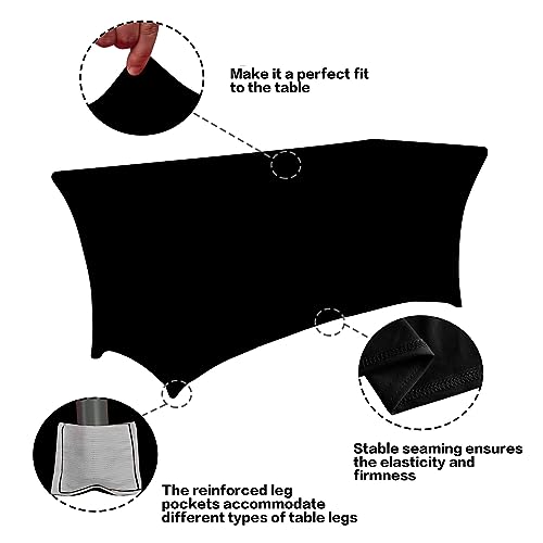 6FT Black Table Cloth for Rectangular Spandex Table Cover