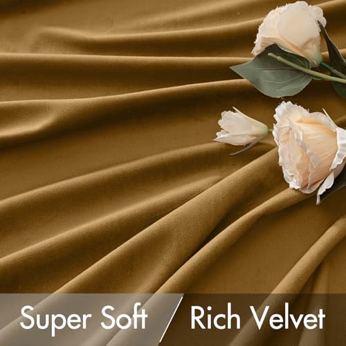 Gold Velvet Pinch Pleat Blackout Curtains W52 X L96 Inches (2 Count)