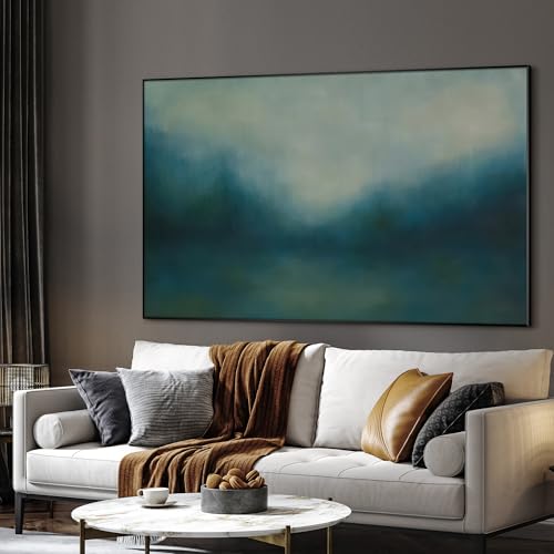 46"x72" Extra Large Framed Wall Art Misty Blue Landscape Abstract Ocean and Sky Illustration for Home Living Room Bedroom Decor