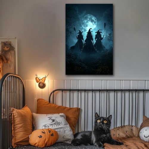 Moonlight Witches Halloween Canvas Art Picture