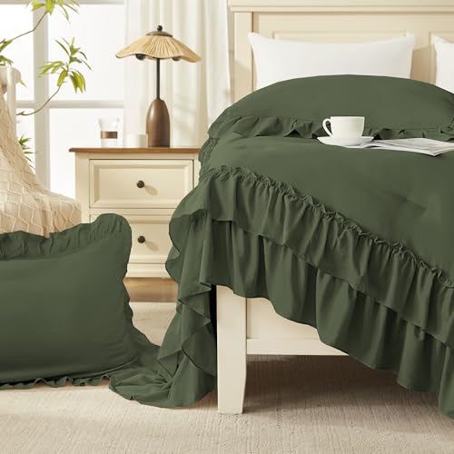 Olive Green Ruffle Oversized King Comforter Set