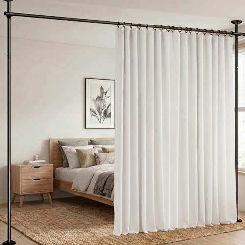 Room Divider Curtains Blackout Floor to Ceiling Curtain with Hook Wall Mount Sliding Door Curtains Ceiling Mount Extra Wide Curtain Wall Divider for Room Separation